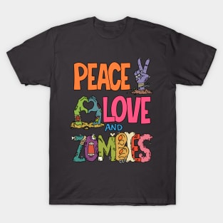 Peace, love and zombies - Halloween Gift T-Shirt